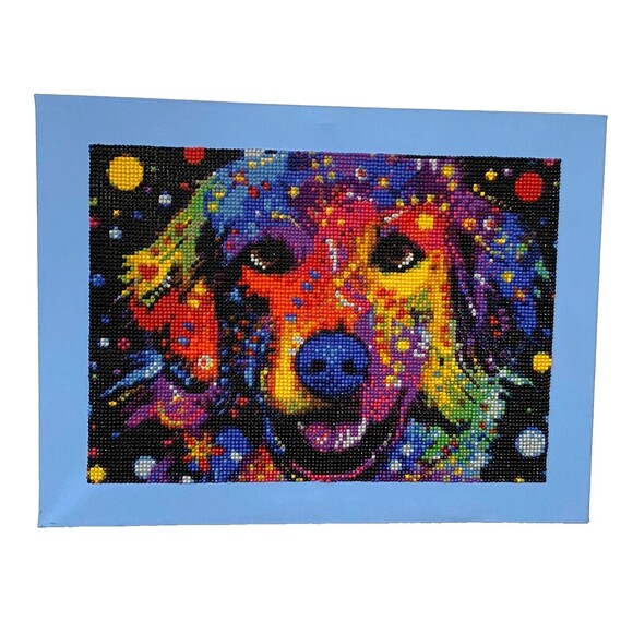 Dog Diamond Dots Wall Art Painting Lab Golden Retriever Canvas Colorful Rainbow - Picture 1 of 6